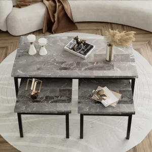Marble Living Room Table Set: 1 Large & 2 Square End Tables