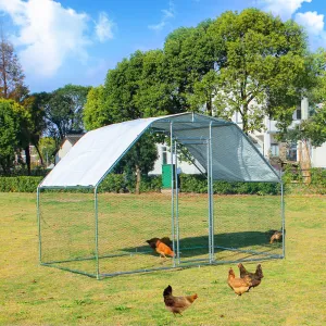 Large Walk-In Chicken Coop - 9.5'x6.5'x6' Galvanized Metal Poultry Cage w/Waterproof UV Cover for Hens, Ducks, Rabbits
