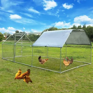 Large Walk-In Metal 18.5 x 9.2 x 6.5 FT Chicken Coop, Galvanized Wire Hen Cage - 3 Rooms