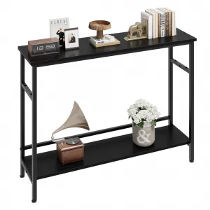 Entryway Console Table with Storage, 39.3” Rustic Sofa Table, Adjustable Shelf, MDF & Metal, Sturdy, Easy Setup, Black, Living Room