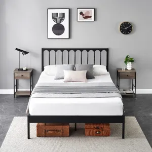 Metal Queen Size Platform Bed Frame withWave Headboard, Heavy Duty Metal SlatsSupport, Platform Mattress Base No BoxSpring Needed, No Noise, Easy Assembly, Black
