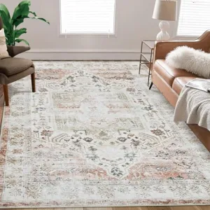 Area Rug Vintage Rug Machine Washable Rug for Bedroom Living Room Indoor Floor Cover Foldable Lightweight Thin Rug Distressed Carpet Non Slip Chenille Rug - Taupe / 6'x9'
