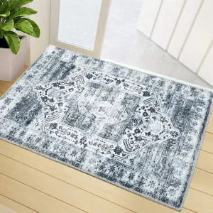 Area Rug Vintage Rug Machine Washable Rug for Bedroom Living Room Indoor Floor Cover Foldable Lightweight Thin Rug Distressed Carpet Non Slip Chenille Rug - Grey / 2'x3'