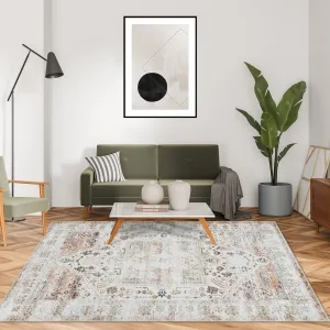 Oriental Taupe 10x13 Washable Rugs Living Room Rug Non Slip Vintage Rug Stain-Resistant Indoor Carpet Low Pile Distressed Rug Non Shedding Throw Rug for Living Room Bedroom Home Decor Office, Taupe