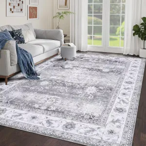 Washable Rug Area Rug 5x7 Traditional Carpet for Living Room, Bedroom Rug Indoor Floor Mats for Dining Room and Kitchen Boho Rug,Grey