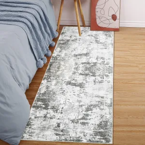 Abstract Grey-Green 2x6 Kitchen Washable Runner Rugs Hallway Rug Distressed Area Rugs Living Room Rug Modern Abstract Bedroom Rug Vintage Rug Low Pile Laundry Rug Green Non Slip Floor Cover