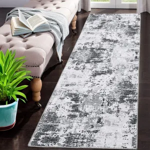 Abstract Grey 2x8 Modern Runner Rug Entryway Rug Runner Contemporary Distressed Hallway Runners Soft Kitchen Mat Non Slip Foldable Floor Cover Washable Rug Indoor Living Room Bedroom Dining