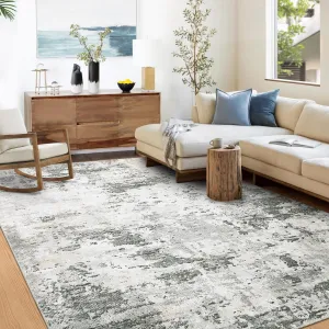 Abstract Grey-Green 10x13 Area Rugs, Large Washable Non Slip Living Room Rug Modern Foldable Ultra Thin Floor Cover Soft Non Shedding Carpet for High Traffic Areas In Bedroom Home Office
