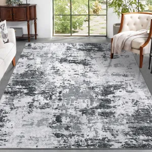 Abstract Grey 10x13 Large Washable Rugs for Living Room Non Slip Modern Abstract Bedroom Rug Ultra-Thin Low Pile Non-Shedding Farmhouse Rug Contemporary Foldable Rug for Dining Room Under Table Office