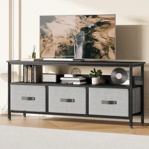 Dresser Tv Stand 55 Inch Entertainment Center with Storage Tv Stand for Bedroom Small Tv Stand Dresser with Drawers, Tv & Media Console Table Furniture for Living Room, Black Board + Grey Drawers