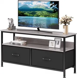 TV Stand 55 Inch Rustic TV Console Table with 3 Tier Storage Shelves Entertainment Center TV Console Table with 2-Drawers for Televisions Black