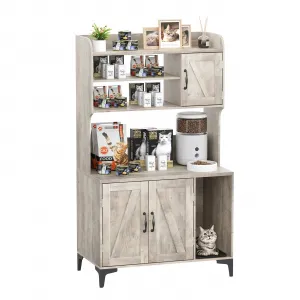 Cat Litter Box Enclosure, Modern Hidden Cat Litter Box Furniture with 4-Tier Storage Shelves, 2 Cabinets, Cat Litter Mat, Large Wood Indoor Cat House Furniture for Home, Grey