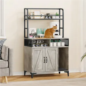Cat Litter Box Enclosure, 3 Shelves, Modern Style, Hidden Litter Box Furniture with Storage and Doors, Grey
