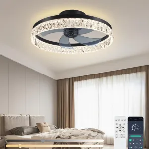 Ceiling Fan with Lights, Low Profile Ceiling Fan with APP& Remote Control, Reversible 6-Speeds Flush Mount Three-Color LED Ceiling Fan Light, Dimmable Smart Lights Flush Mount - 22" Black