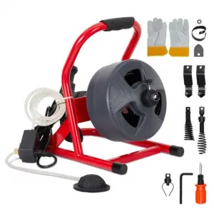 50Ft x 5/16 Inch Drain Cleaner Machine, Drain Auger Professional for 3/4 to 3 Inch Pipes, Foot Switch with 6 Cutters, Gloves, Drain Auger Cleaner Sewer Snake