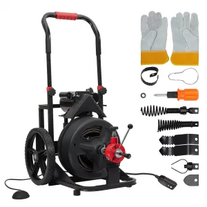 100Ft x 1/2 Inch Drain Cleaner Machine 6.8A, Professional Auto-feed Electric Drain Auger for 1 to 4 Inch Pipes, with 6 Cutters, Glove, Drain Auger Cleaner Sewer Snake