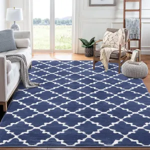 Large Living Room Area Rug 9x12 Non-Sheddding Tufted Area Rug Ultra Soft Indoor Carpet Moroccan Area Rug Modern Trellis Area Rug Geometric Rug for Bedroom Home Office, Blue