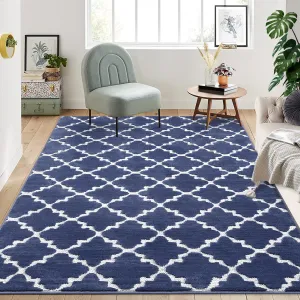 Moroccan Area Rug 8x10 Blue High Low Pile Non-Slip Indoor Boho Accent Carpet for Living Room Bedroom
