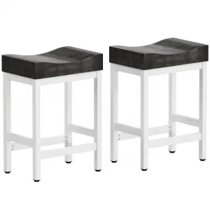 Bar Stools Set of 2-Counter Height Stools, 25 Inch Saddle Bar Stool Kitchen Stools, Sturdy Steel Frame, Simple Assembly, White Metal Base