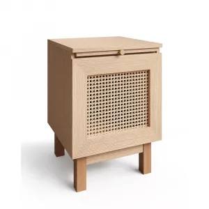 Rattan End Table, Wood Nightstand with Extension Tray for Living Room, Bedroom Side Table with Storage Space for Entryway-Natural