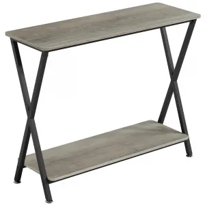 Console Table Narrow Entryway + Vintage Wood Grain + Metal Frame + 33.5” Behind Couch + MDF + 2 Open Shelves + Living Room, Foyer