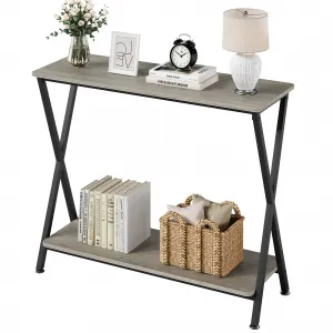 Console Table, Sofa Tables Narrow Entryway Table with Shelf and Metal Frame, 33.5” Behind Couch Table Industrial Hallway Table for Living Room, Foyer, Bedroom, Rustic Grey