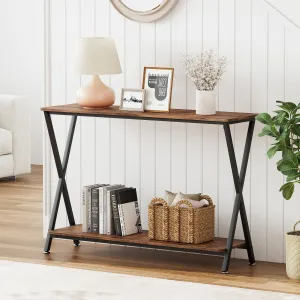 Console Table Narrow Entryway Table with Storage Shelf + Metal Frame + 41.3” Length + Rustic Brown + Adjustable Footpads + Living Room, Foyer, Bedroom