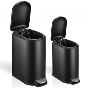 40L & 10L Trash Bin Combo Set, Black Trash Can Combo Set of 2, Step Trash can with Soft Close lid, Bathroom Kitchen Office Combo Trash Can