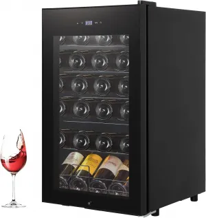 24-Bottle Wine Cooler Refrigerator, Freestanding Compressor Wine Fridge with 40-65°F Digital Temperature Control, UV-Resistant Glass Door, and Chrome Shelves for Red, White, and Champagne