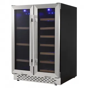 Wine and Beverage Refrigerator 24 Inch Dual Zone Wine Cooler with 40 Bottles Wine Capacity, 120L Built-in and Freestanding,with Independent Temperature Control,Upgraded Compressor,Quiet