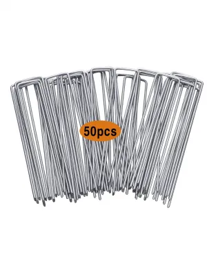7.8 Inch Galvanized Landscape Staples 50 Pack, U-Type Turf Staples for Artificial Grass, Weed Barrier Fabric Ground Cover Dripper Irrigation Tubing Soaker Hose