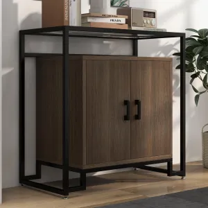 Sideboard Buffet Storage Cabinet with Ample Storage, Steel Frame, Tempered Glass Top, 2 Doors, for Bedroom, Living Room, Kitchen, Office