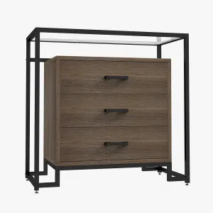3 Drawer Chest Wood Dresser with Steel Frame & Tempered Glass Top, Large Storage, Modern Design, Easy Assembly, for Bedroom