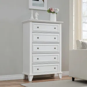 5 Drawer Dresser for Bedroom, Vintage Dresser Tall 5 Chest of Drawers, Wood Storage Cabinet Organizer with Metal Handles, Nursery Dresser for Bedroom, Living Room, Hallway, Kids Bedroom - Oak White