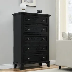 5 Drawer Vintage Dresser, Tall Chest with Metal Handles, Wood Storage Cabinet, Bedroom, Living Room, Hallway