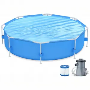 Above Ground Pool 10ft Round Frame, Corrosion & Puncture Resistant, Filter Pump Included, PVC Material, Easy Assembly, Family Backyard Fun