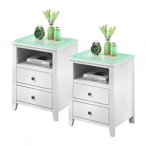 Modern LED Nightstand Set of 2 with 2 Drawers, MDF Material, Sleek Design, Ample Storage, Easy Assembly, for Bedroom/Living Room