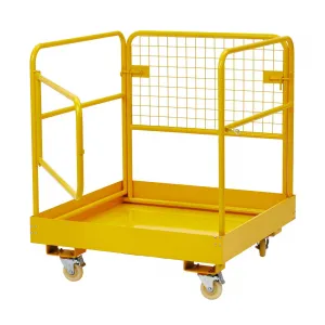 36x36 Inch Forklift Safety Cage, Heavy Duty Collapsible Forklift Work Platform, 1200LBS Capacity with 4 Universal Wheels Aerial Platform Collapsible Lift Basket Aerial Rails for Lifting Loader Yellow
