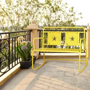 Outdoor Indoor Patio Rocking Chair，2-Person Patio Swing Iron Frame Rocking Chair with Star Design with 250LBS Support for Backyard (Lemon Yellow, Iron Patio Rocking Chair)