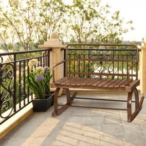 2-Person Rocking Chair, Outdoor Lawn Chairs,Wooden Seat Porch Rocker Chair, Outdoor/Indoor Patio Rocker Chair for Garden Lawn, Ironwood Rocking Chair, Yellow/Liver Color