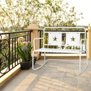 Outdoor Indoor Patio Rocking Chair，2-Person Patio Swing Iron Frame Rocking Chair with Star Design with 250LBS Support for Backyard (White, Iron Patio Rocking Chair)