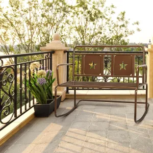 Outdoor Indoor Patio Rocking Chair，2-Person Patio Swing Iron Frame Rocking Chair with Star Design with 250LBS Support for Backyard (Charcoal, Iron Patio Rocking Chair)