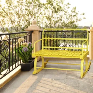 2-Person Rocking Chair, Outdoor Lawn Chairs,Wooden Seat Porch Rocker Chair, Outdoor/Indoor Patio Rocker Chair for Garden Lawn, Ironwood Rocking Chair, Yellow
