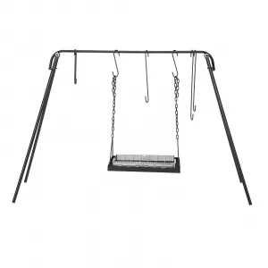 Campfire Swing Grill with Adjustable Rack for BBQ & Picnic - with 7 Hooks