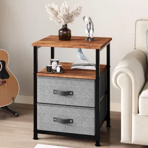Nightstand with Drawers + Storage End Table + Rustic & Industrial + MDF Wood & Metal + 2 Drawers + Bedroom & Living Room