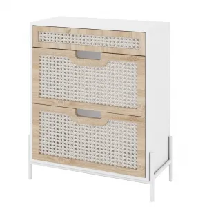 Natural Rattan Shoe Cabinet with 2 Flip Door and 1 Drawer, Freestanding Shoe Storage Organizer, Modern Narrow Shoe Rack with Adjustable Shelves for Entryway Hallway, White+Oak