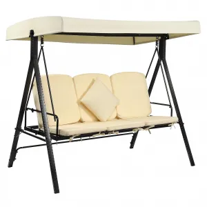 3-Seat Outdoor Patio Swing Chair, 2-in-1 Extended Patio Swings Chair with Canopy,Outdoor Porch Swing,Garden Swing,Outdoor Seating for Backyard,Heavy Duty Swing Set,Antique