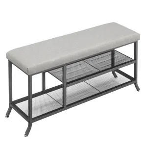 2024 New Shoe Bench – 2-Tier Shoe Storage Bench + Cushion Seat + Metal Frame + Adjustable Shelf + Entryway, Bedroom, Living Room