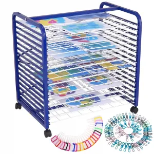 Art Drying Rack -16 Removable Shelves, Mobile Paint Drying Rack with Four Lockable Wheels, Ideal for Schools and Art Studios,18" D x 26" W x 26" H