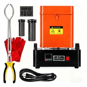 1+3 KG Gold Melting Furnace Set,2100 °F Digital Electric Melting Furnace with 2 Crucibles,Temperature Control for Melt Scrap, Silver, Gold, Copper, Aluminum 110V